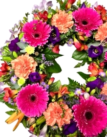 * Traditional Round Wreath Vibrant Pink, Orange and Purple