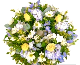 * Traditional Round Wreath Yellow white and Blue